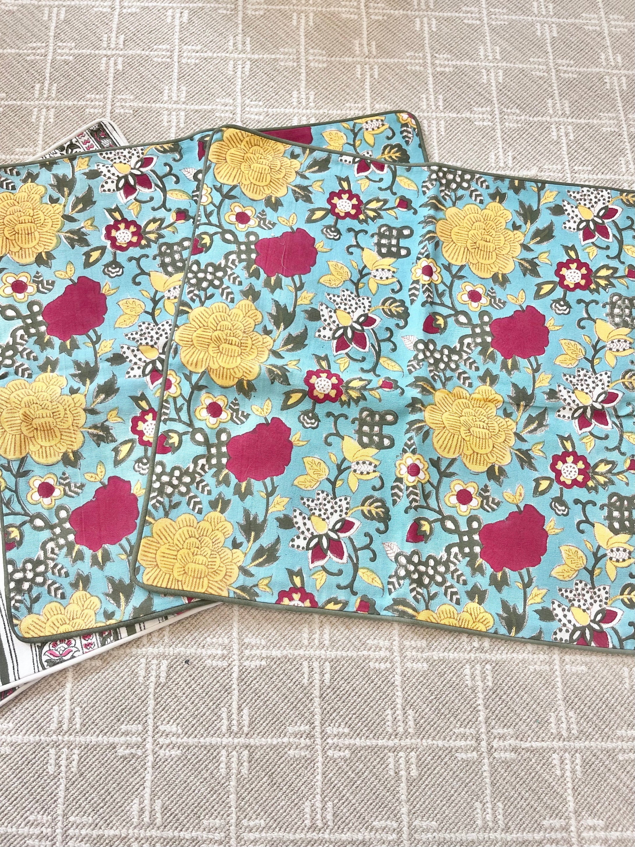 Red/Blue/Gold block print pillow (pair)