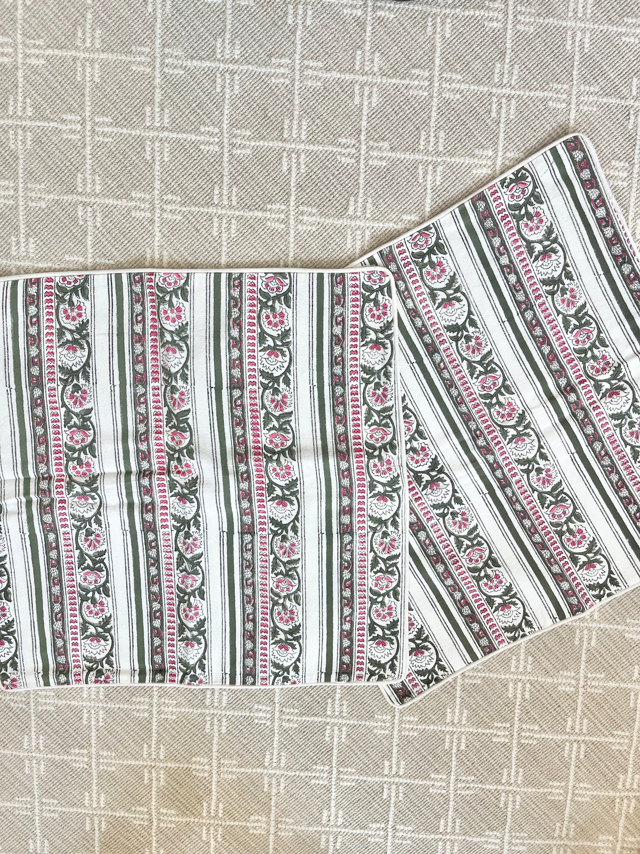 Pink/Olive Stripe Pillow (pair)