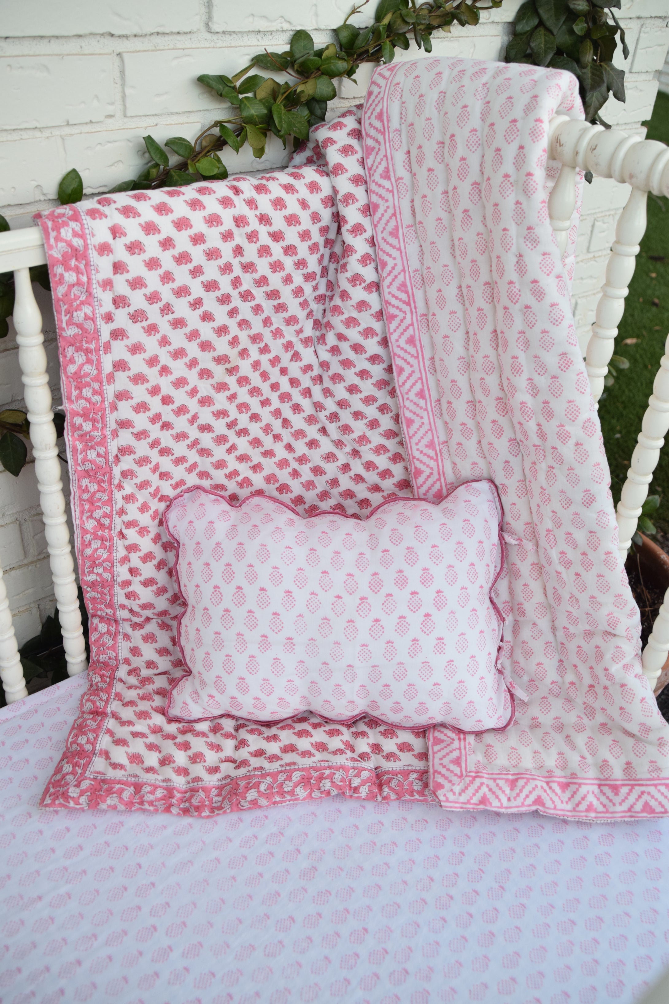 Block Print Boudoir Pillow - Pink Pineapple