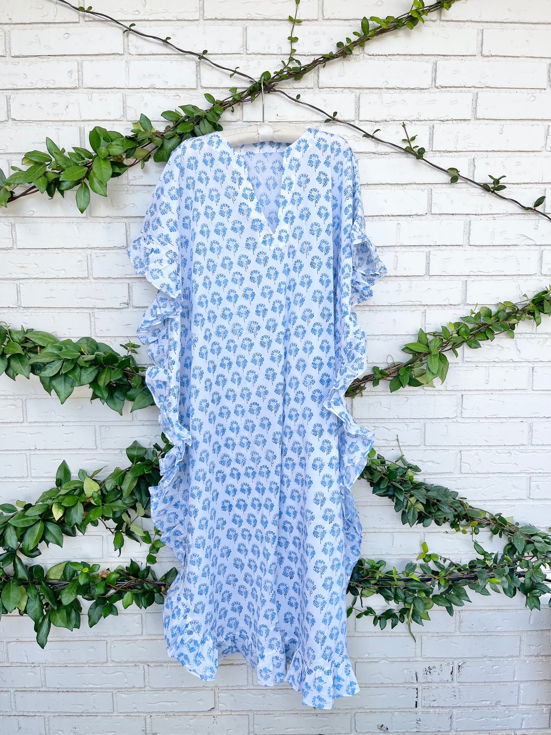 Ruffle Caftan - Blue Floral
